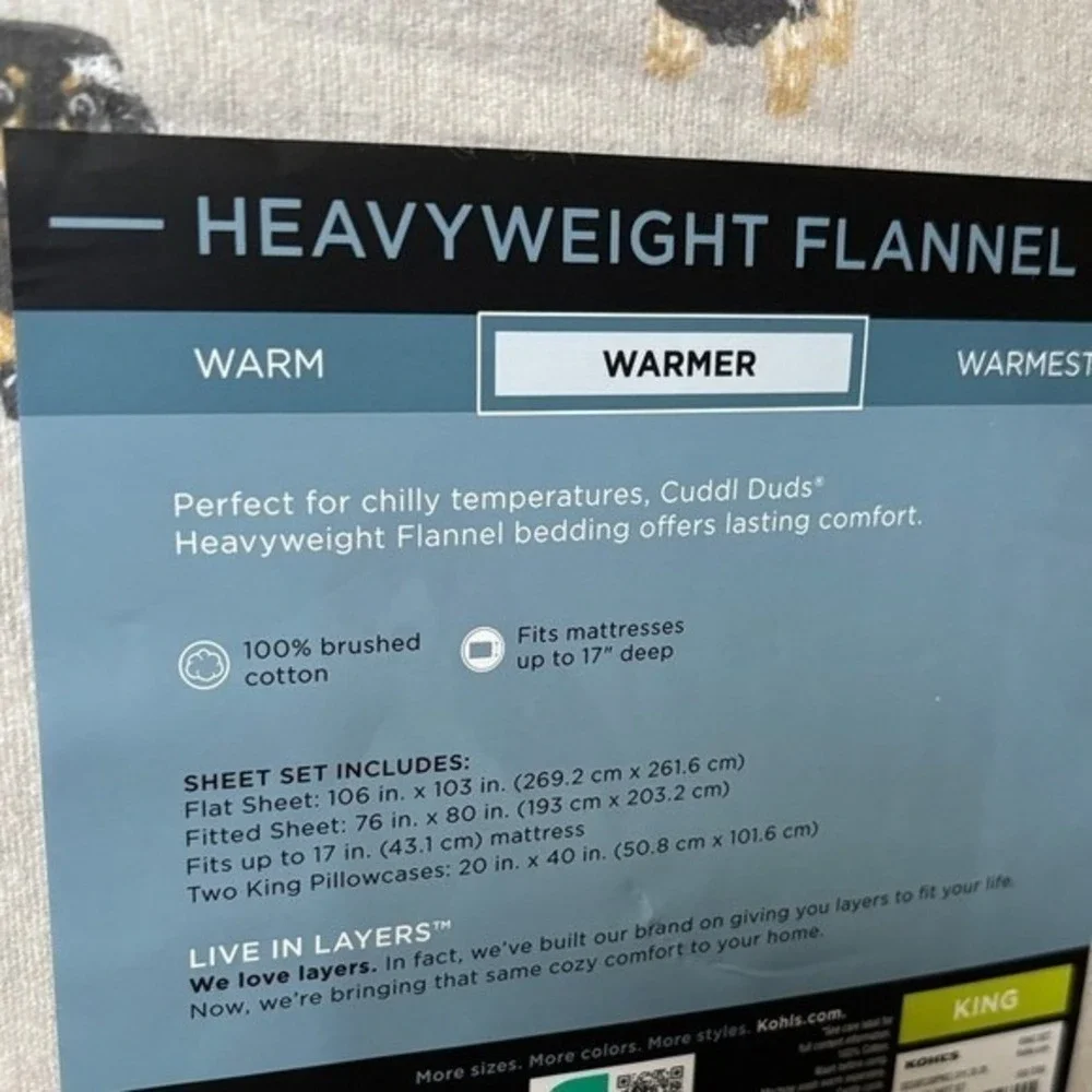 Cuddl Duds Dog Toss Heavyweight Flannel King Sheet Set Winter GIFT NEW